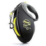 flexi® Giant Professional L Gurt 10 m schwarz, neon-gelber Gurt, Roll-Leine für sehr große und kräftige Hunde bis 50 kg